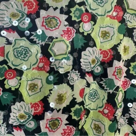 Cinq a Sept Sequin Embellished Shirred Mesh Turtleneck Top Long Sleeve Green S - Picture 5 of 8